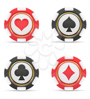 casino chips with cards suits vector illustration isolated on white background
