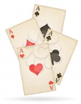playing cards aces of different suits old retro vector illustration isolated on white background
