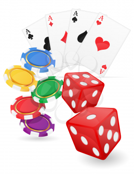 casino items cards ace and chips dice vector illustration isolated on white background