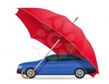 concept of protected and insured car umbrella vector illustration isolated on white background