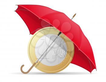 concept of protected and insured euro coins umbrella vector illustration isolated on white background