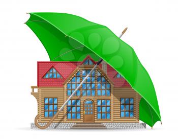 concept of protected and insured house accommodation umbrella vector illustration isolated on white background