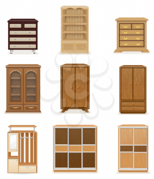 set icons furniture wardrobe cupboard and commode vector illustration isolated on white background
