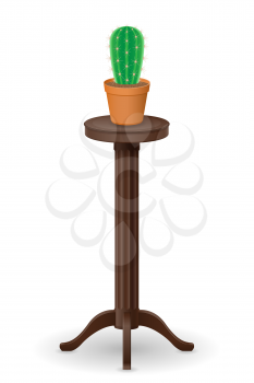 stand for flowerpots furniture and cactus vector illustration isolated on white background