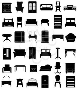 set icons furniture black silhouette outline vector illustration isolated on white background