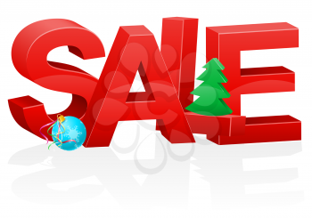 christmas and new year volumetric red inscription sale vector illustration isolated on white background