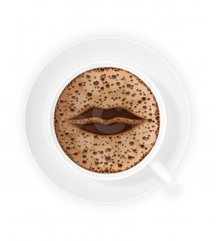 cup of coffee crema and symbol lips vector illustration isolated on white background