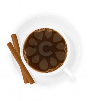 cup of coffee with cinnamon sticks top view vector illustration isolated on white background