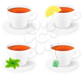 porcelain cup of tea with lemon and mint side view vector illustration isolated on white background