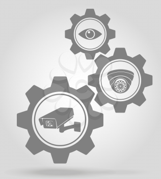 video surveillance gear mechanism concept vector illustration isolated on gray background