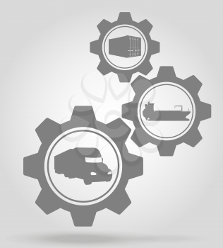 cargo delivery gear mechanism concept vector illustration isolated on gray background