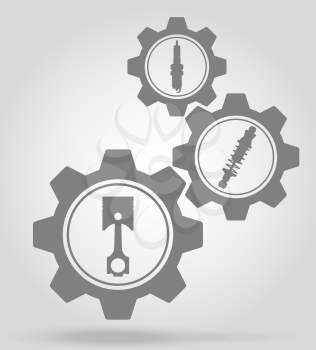 car parts gear mechanism concept vector illustration isolated on gray background