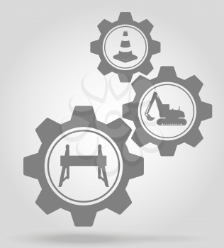 road works gear mechanism concept vector illustration isolated on gray background