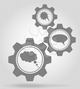 speech bubbles gear mechanism concept vector illustration isolated on gray background