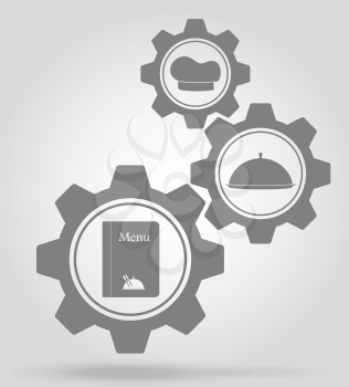 restaurant gear mechanism concept vector illustration isolated on gray background