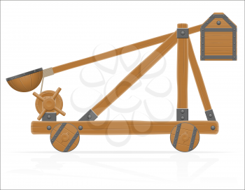 old medieval wooden catapult vector illustration isolated on white background