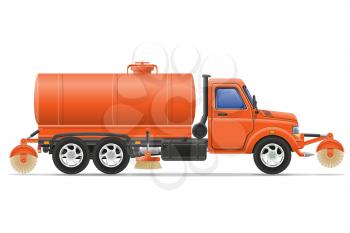 cargo truck cleaning and watering the road vector illustration isolated on white background