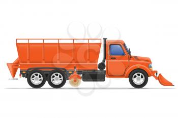 cargo truck clearing snow and sprinkled on the road vector illustration isolated on white background