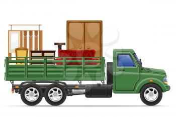 cargo truck delivery and transportation of furniture concept vector illustration isolated on white background