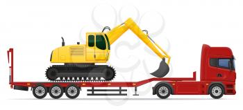 truck semi trailer delivery and transportation of construction machinery concept vector illustration isolated on white background