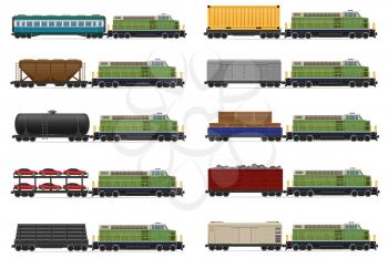 set icons railway train with locomotive and wagons vector illustration isolated on white background