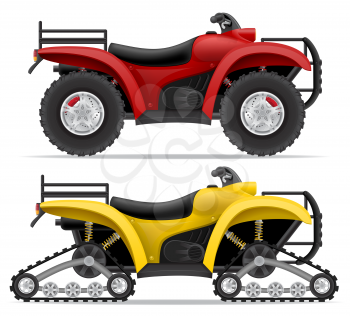 atv motorcycle on four wheels and trucks off roads vector illustration isolated on white background