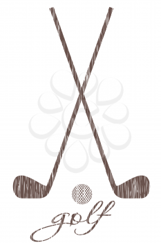 golf club and ball silhouette outline vector illustration isolated on white background