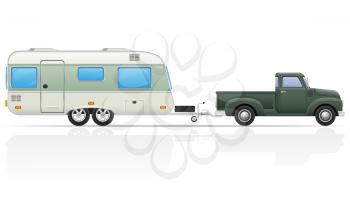 old retro car pickup with trailer vector illustration isolated on white background