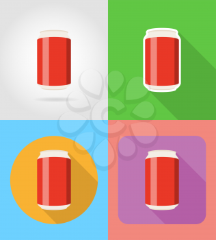 soda in the can fast food flat icons with the shadow vector illustration isolated on background