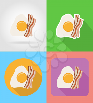 fried egg and bacon fast food flat icons with the shadow vector illustration isolated on background