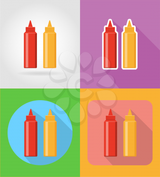ketchup and mustard fast food flat icons with the shadow vector illustration isolated on background