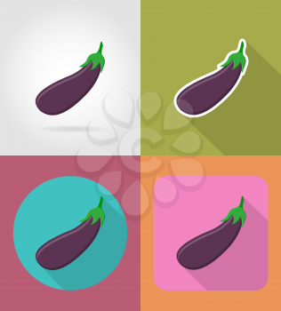 eggplant vegetable flat icons with the shadow vector illustration isolated on background