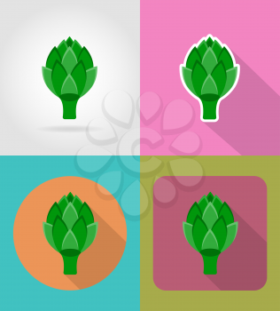 artichoke vegetable flat icons with the shadow vector illustration isolated on background