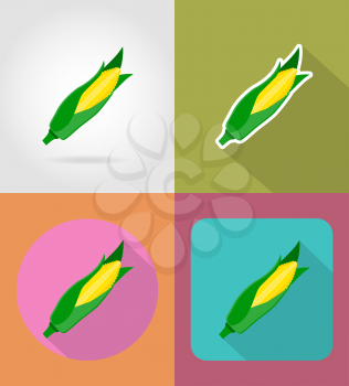 corn vegetable flat icons with the shadow vector illustration isolated on background