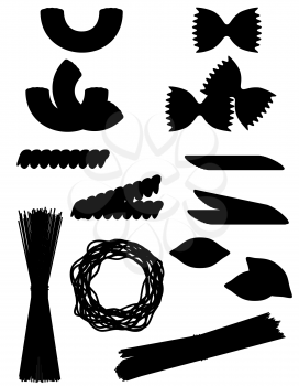 pasta set icons black silhouette outline vector illustration isolated on white background
