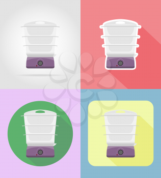 steamer household appliances for kitchen flat icons vector illustration isolated on background