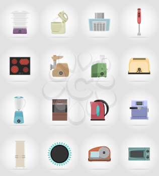 household appliances for kitchen flat icons vector illustration isolated on background