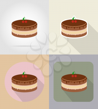 chocolate cake food and objects flat icons vector illustration isolated on background