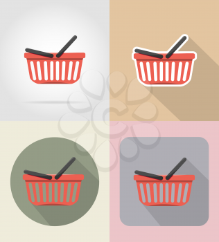 basket of products in supermarket food and objects flat icons vector illustration isolated on background