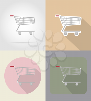 trolley of products in supermarket food and objects flat icons vector illustration isolated on background