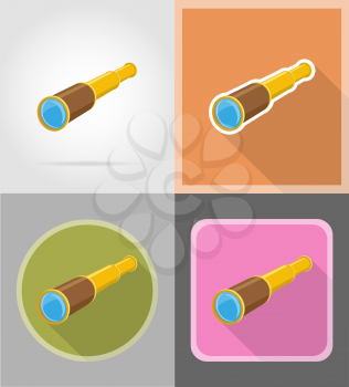 antique old telescope flat icons vector illustration isolated on background