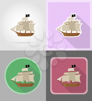 pirate ship flat icons vector illustration isolated on background