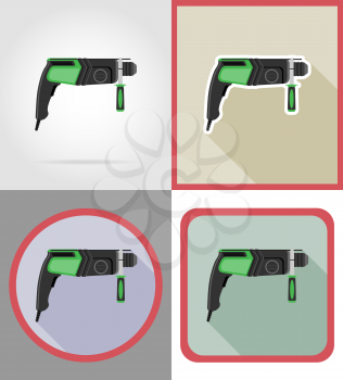 electric drill tools for construction and repair flat icons vector illustration isolated on background