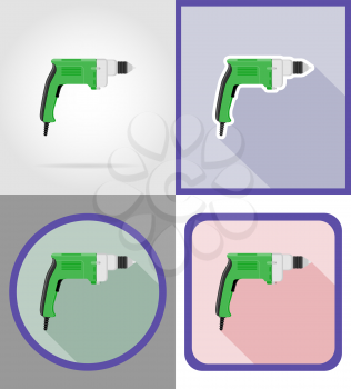 electric drill tools for construction and repair flat icons vector illustration isolated on background