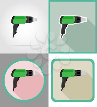 electric dryer tools for construction and repair flat icons vector illustration isolated on background