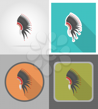 mohawk hat wild west flat icons vector illustration isolated on background