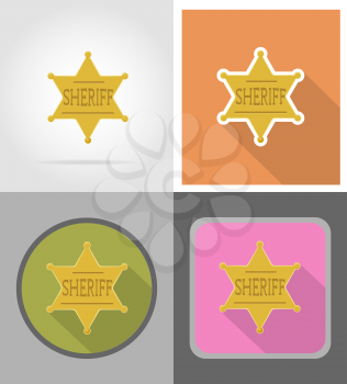 star sheriff wild west flat icons vector illustration isolated on background