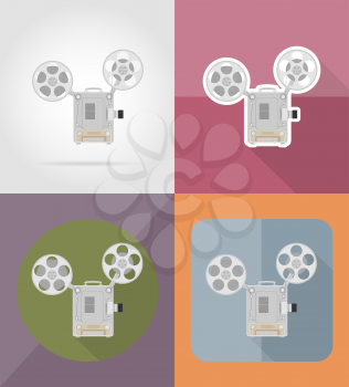 old retro vintage movie film projector flat icons vector illustration isolated on background