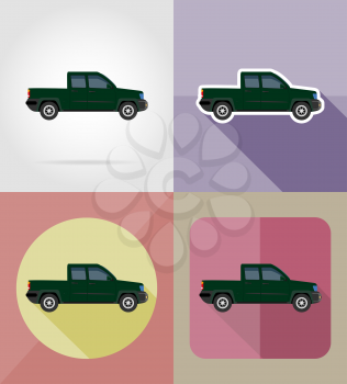car transport pick-up flat icons vector illustration isolated on background