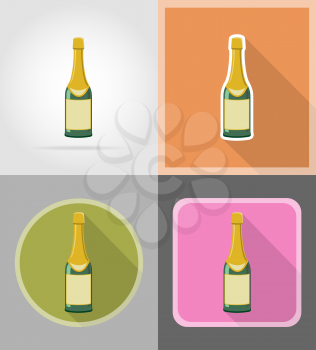bottle of champagne flat icons vector illustration isolated on background